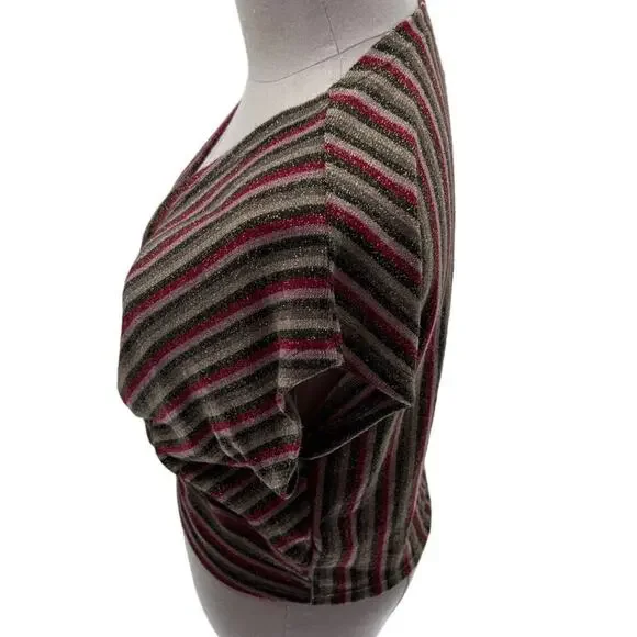 Zara Multicolor Sparkle Fabric Twisted Front Cropped V-Neck Top- S - Picture 2 of 8